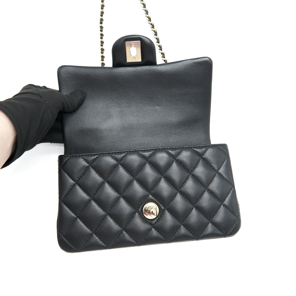 CHANEL 21K TOP HANDLE MINI RECTANGULAR FLAP BAG BLACK LGHW