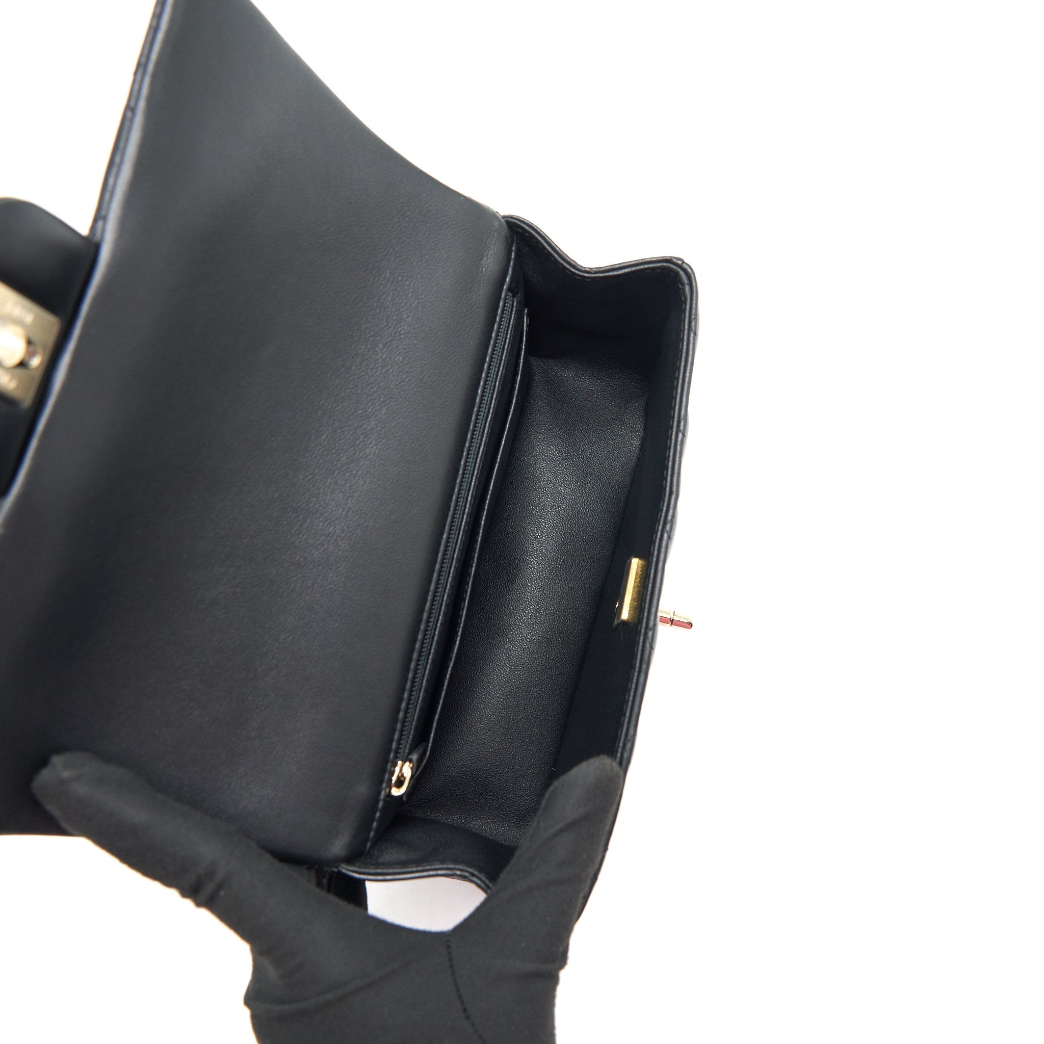 CHANEL 21K TOP HANDLE MINI RECTANGULAR FLAP BAG BLACK LGHW