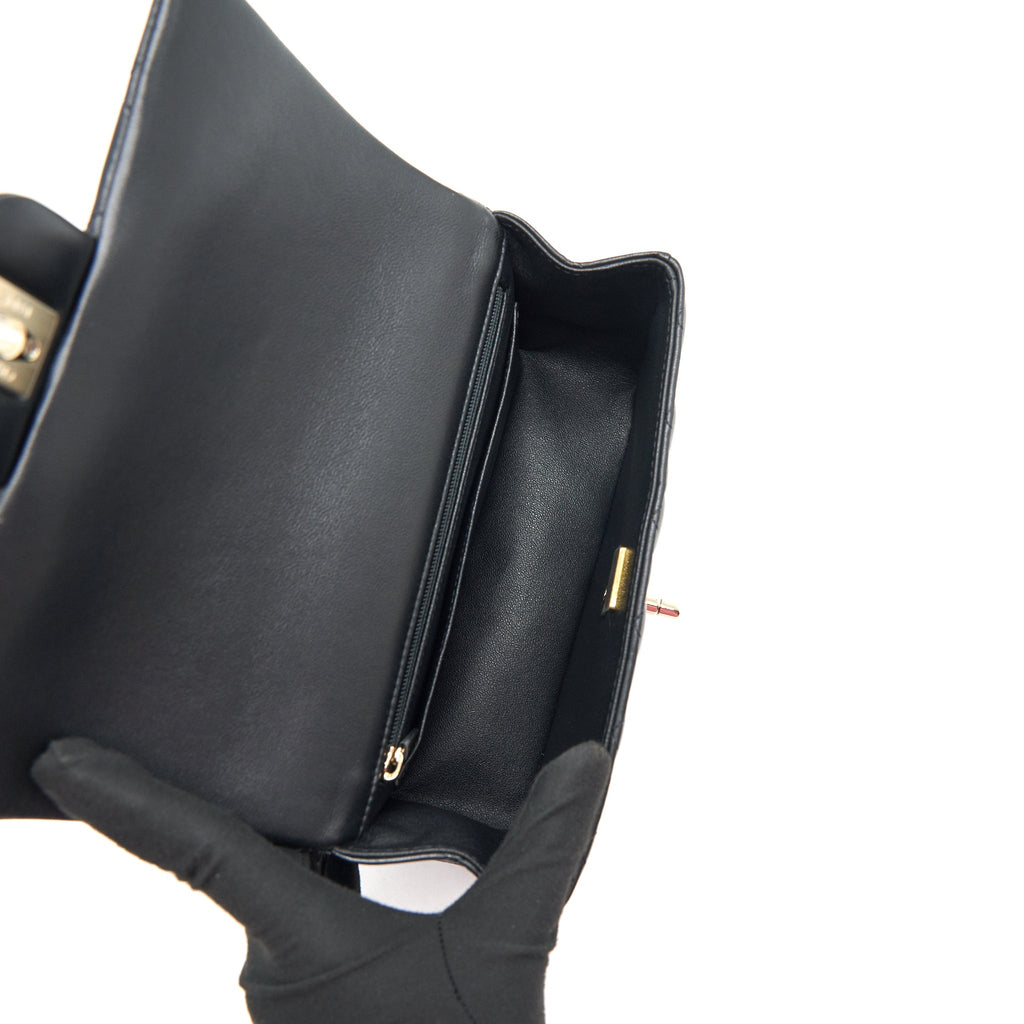 CHANEL TOP HANDLE MINI RECTANGULAR FLAP BAG LAMBSKIN BLACK LGHW (MICROCHIP)