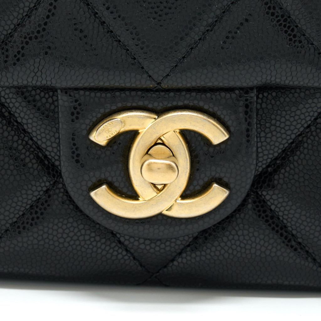CHANEL 22A SMALL FLAP BAG CAVIAR BLACK BRUSHED GOLD HARDWARE(MICROCHIP)
