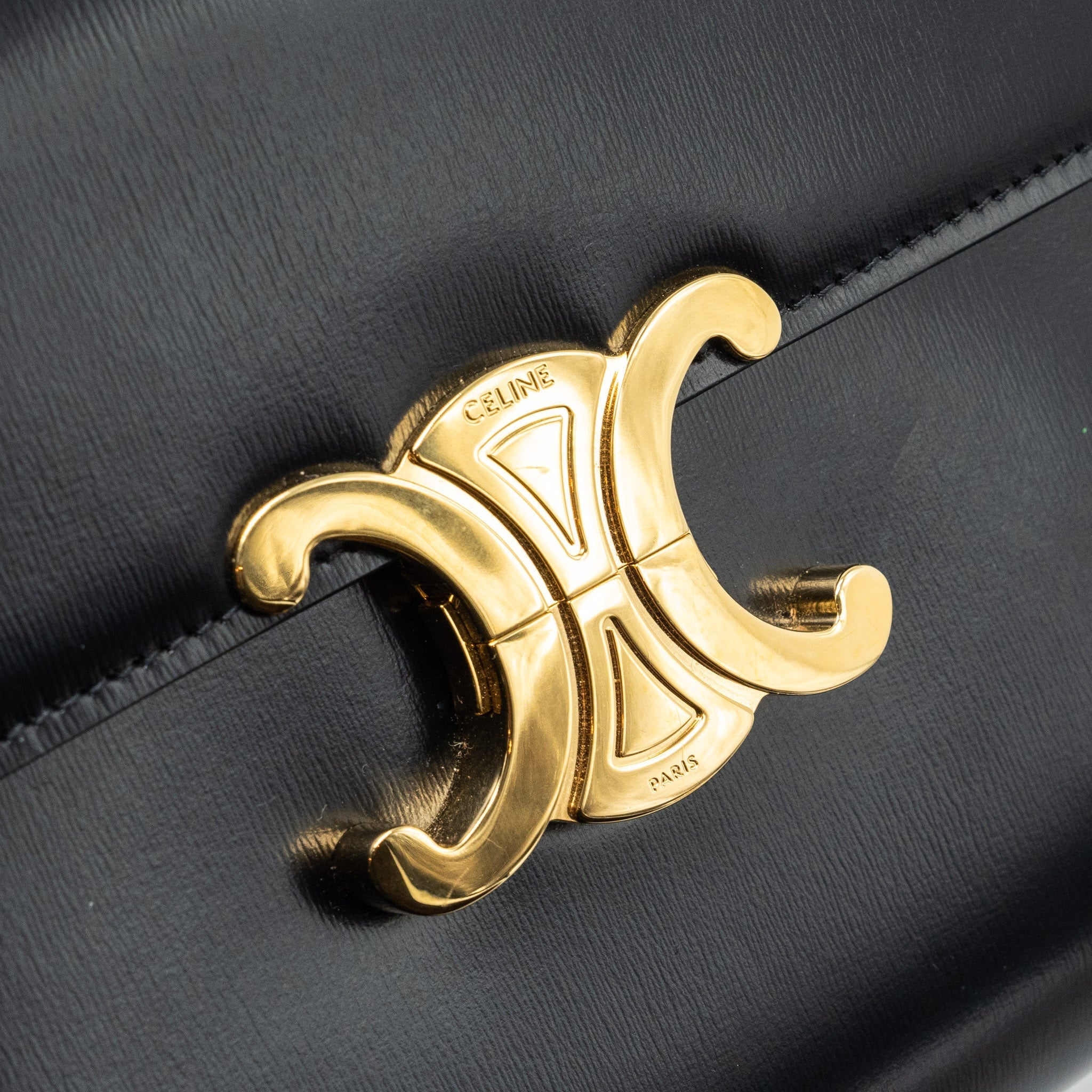 CELINE TRIOMPHE FLAP WALLET WITH STRAP CALFSKIN BLACK GHW