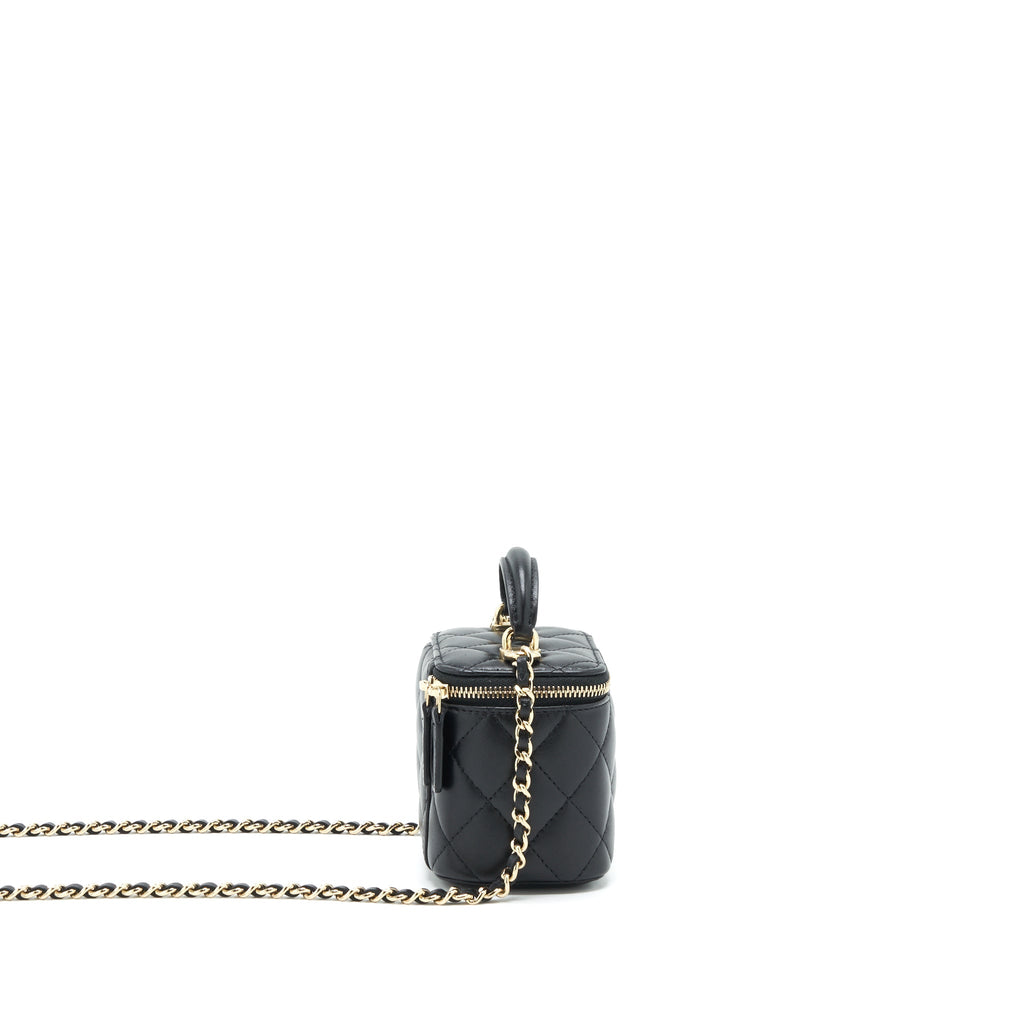 CHANEL TOP HANDLE MINI VANITY WITH CHAIN LAMBSKIN BLACK LGHW