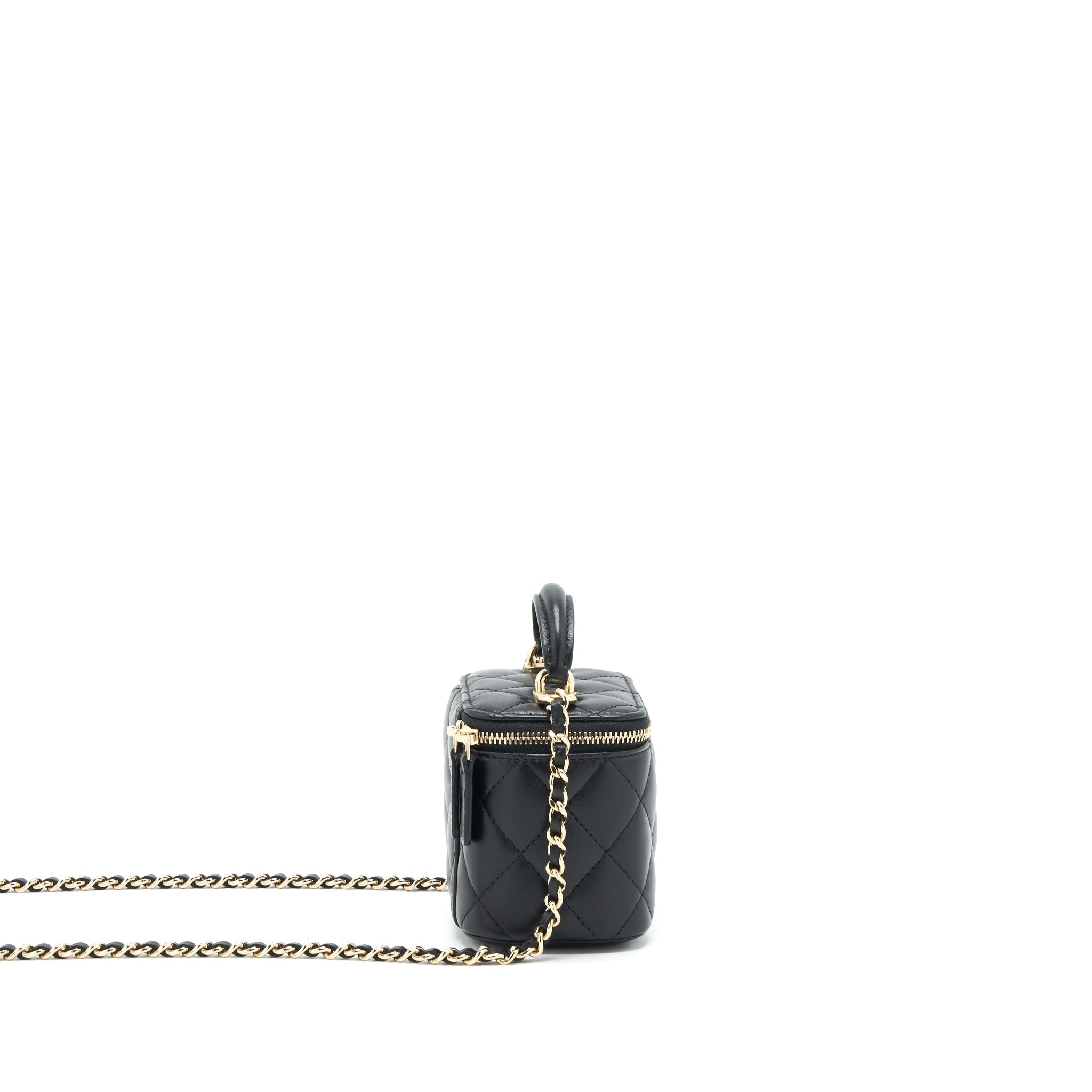 CHANEL TOP HANDLE MINI VANITY WITH CHAIN LAMBSKIN BLACK LGHW