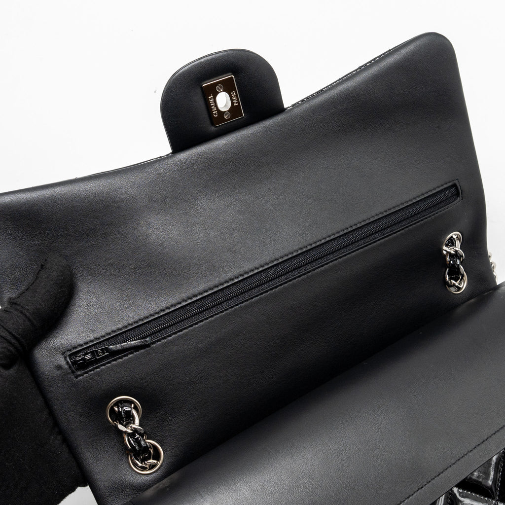 CHANEL JUMBO CLASSIC DOUBLE FLAP BAG PATENT BLACK SHW