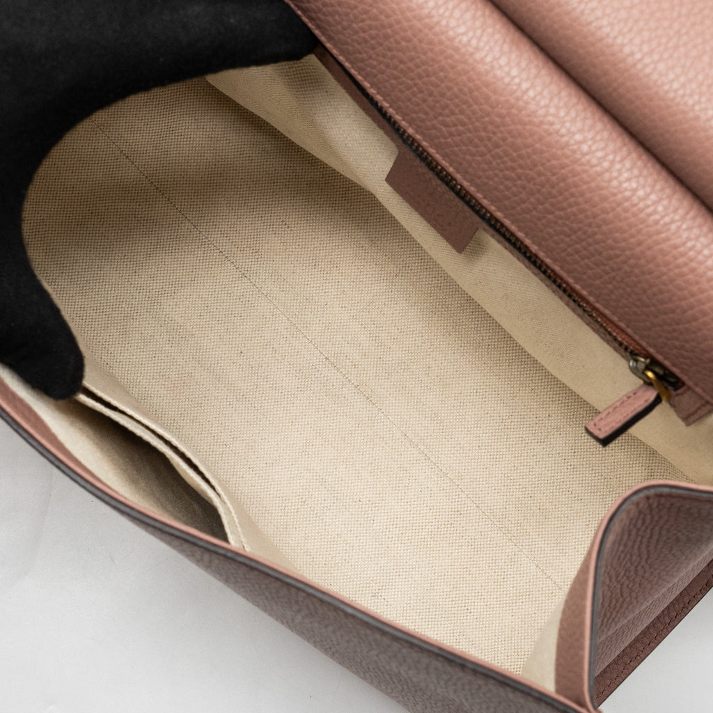 GUCCI TOP HANDLE FLAP BAG CALFSKIN DARK PINK GHW