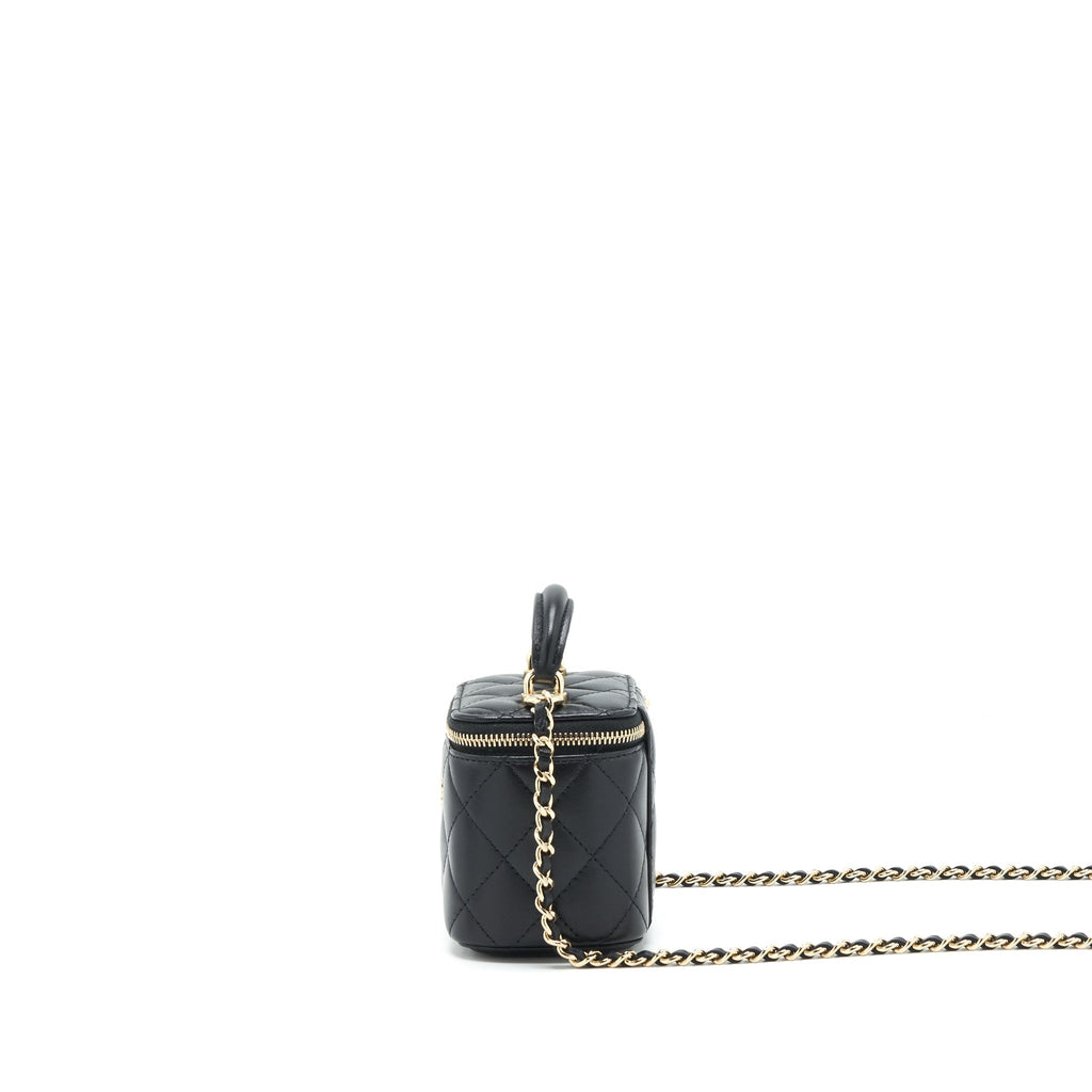 CHANEL TOP HANDLE MINI VANITY WITH CHAIN LAMBSKIN BLACK LGHW