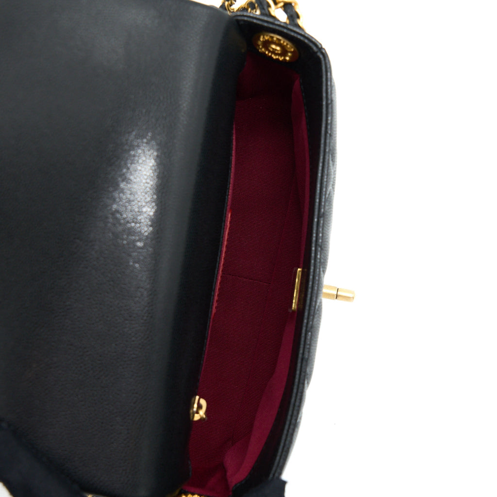 CHANEL 22A SMALL FLAP BAG CAVIAR BLACK BRUSHED GOLD HARDWARE(MICROCHIP)