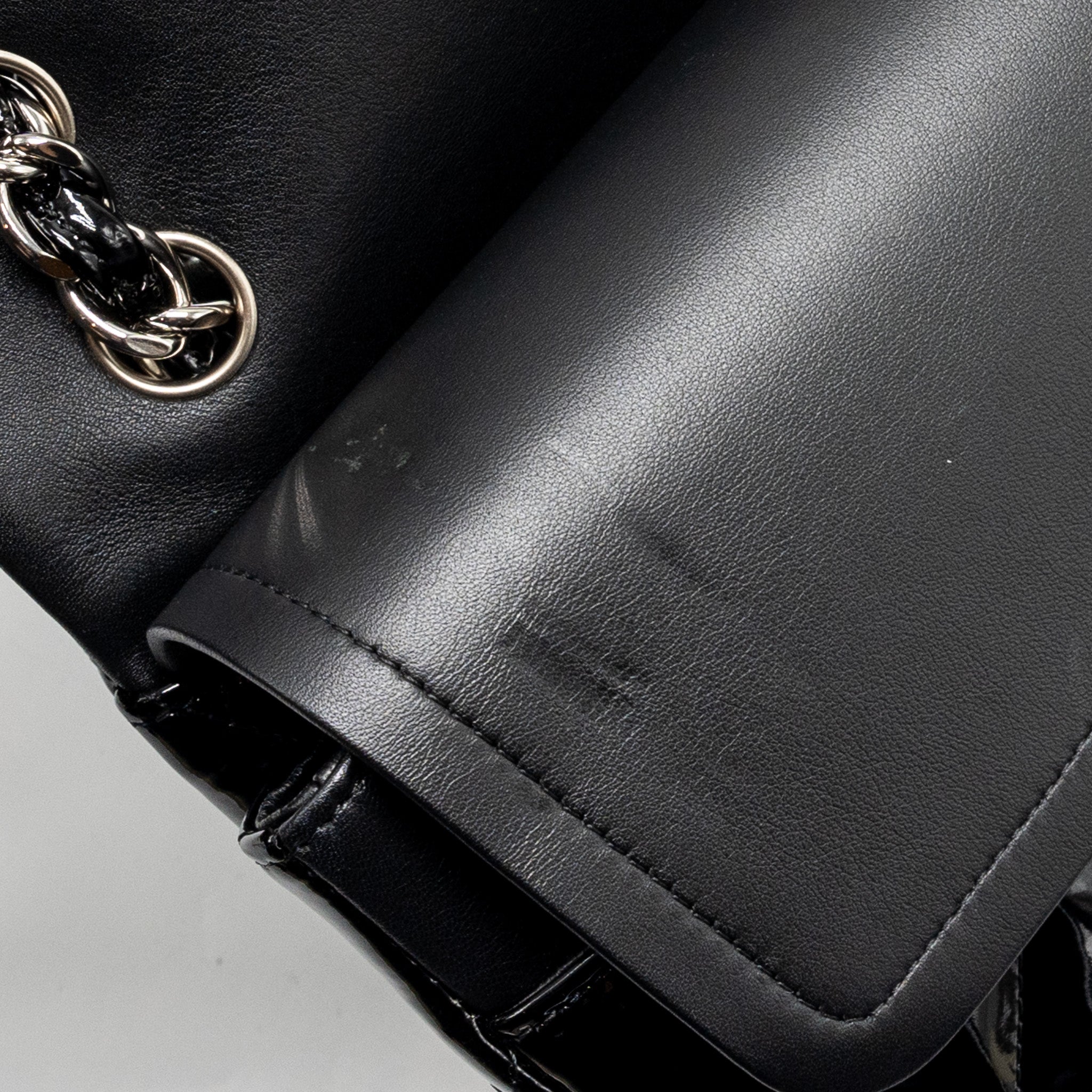 CHANEL JUMBO CLASSIC DOUBLE FLAP BAG PATENT BLACK SHW