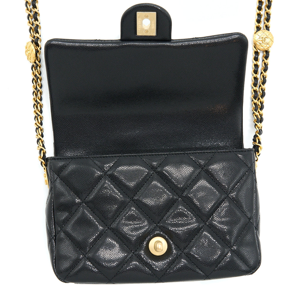 CHANEL 22A SMALL FLAP BAG CAVIAR BLACK BRUSHED GOLD HARDWARE(MICROCHIP)
