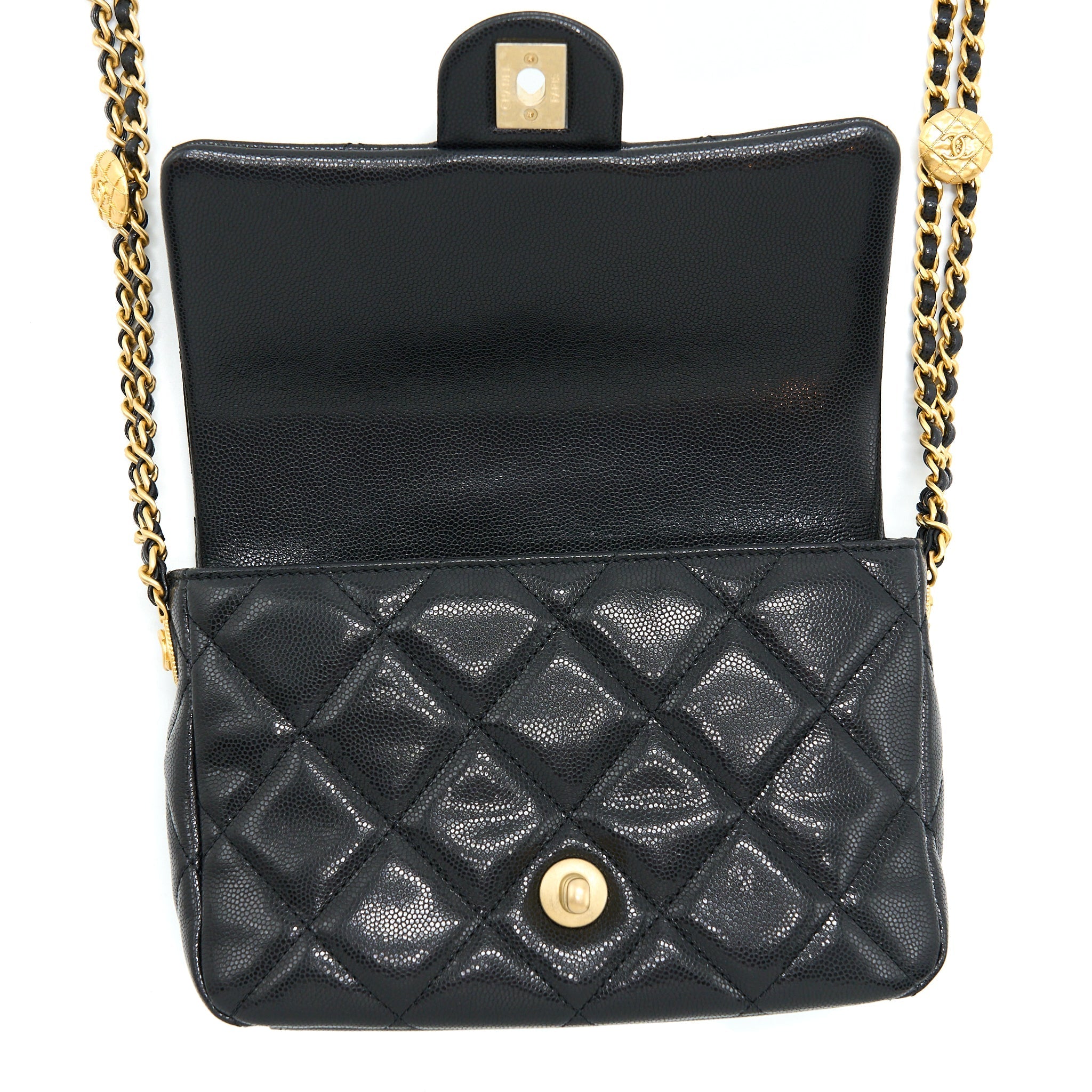 CHANEL 22A SMALL FLAP BAG CAVIAR BLACK BRUSHED GOLD HARDWARE(MICROCHIP)
