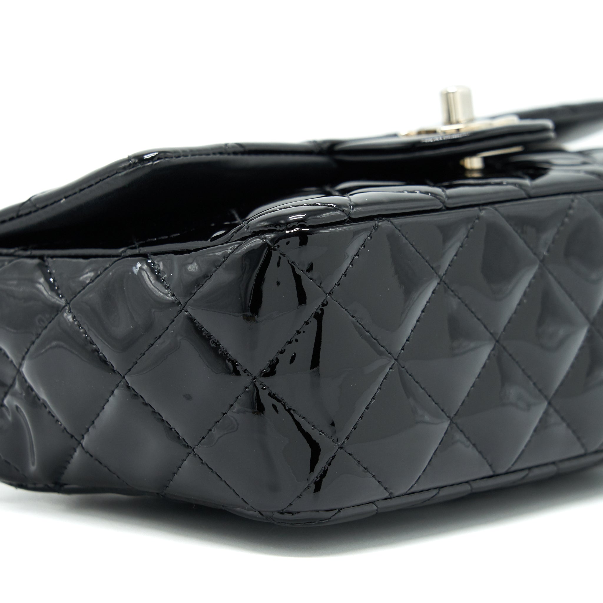 CHANEL MINI RECTANGULAR FLAP BAG PATENT LEATHER BLACK SHW