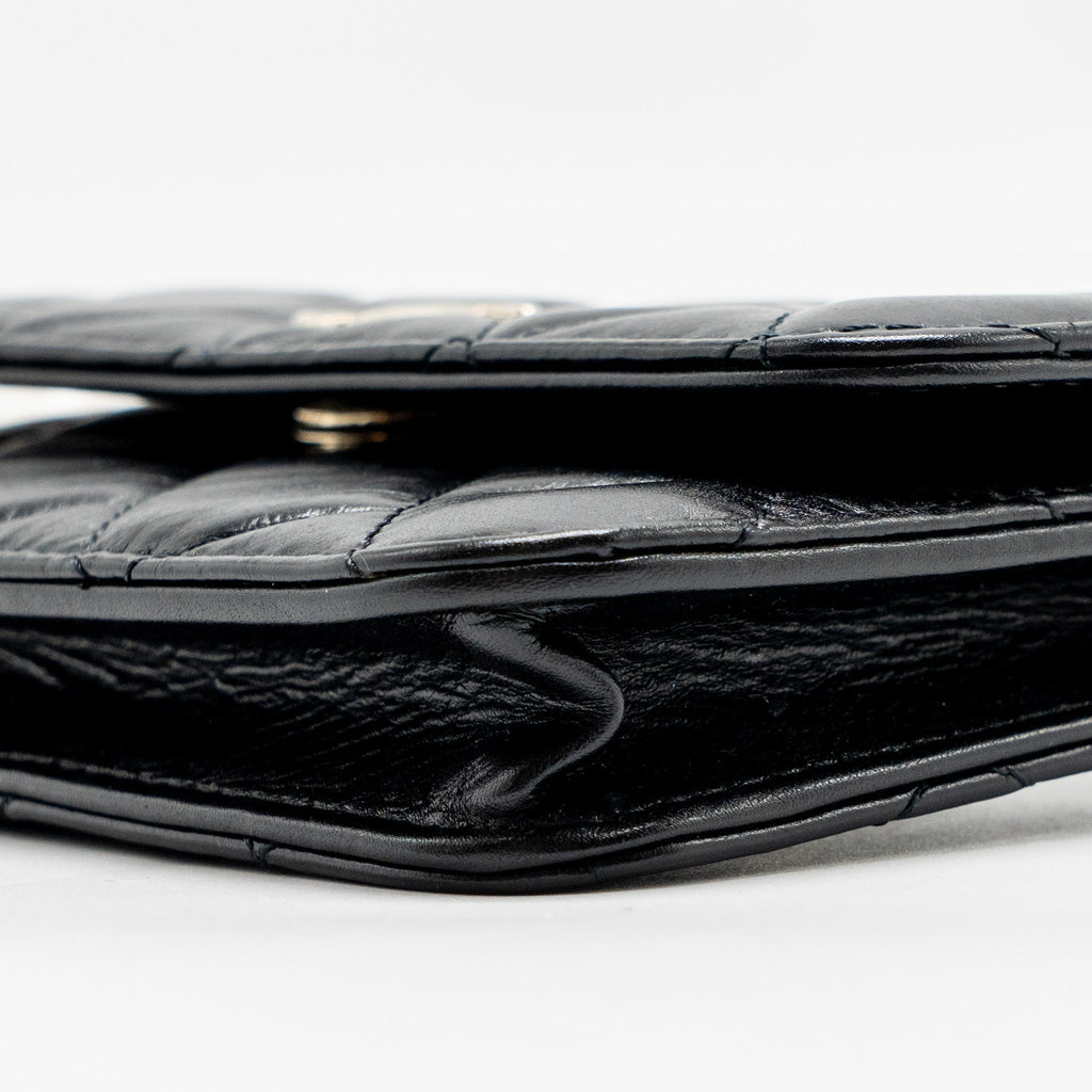 CHANEL CARD HOLDER WITH MAXI PEARLS CHAIN LAMBSKIN BLACK LGHW