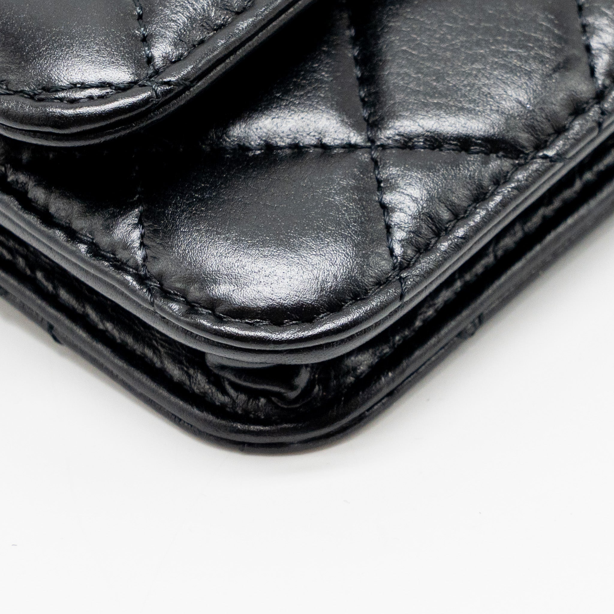 CHANEL CARD HOLDER WITH MAXI PEARLS CHAIN LAMBSKIN BLACK LGHW