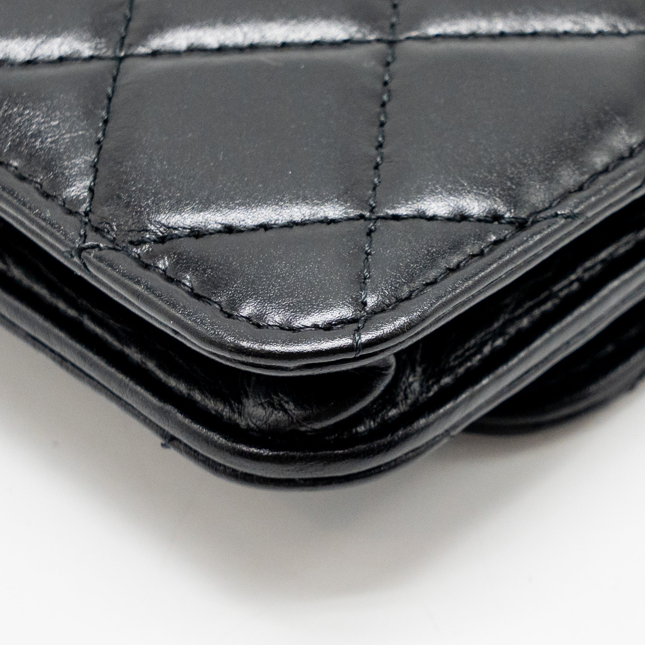 CHANEL CARD HOLDER WITH MAXI PEARLS CHAIN LAMBSKIN BLACK LGHW