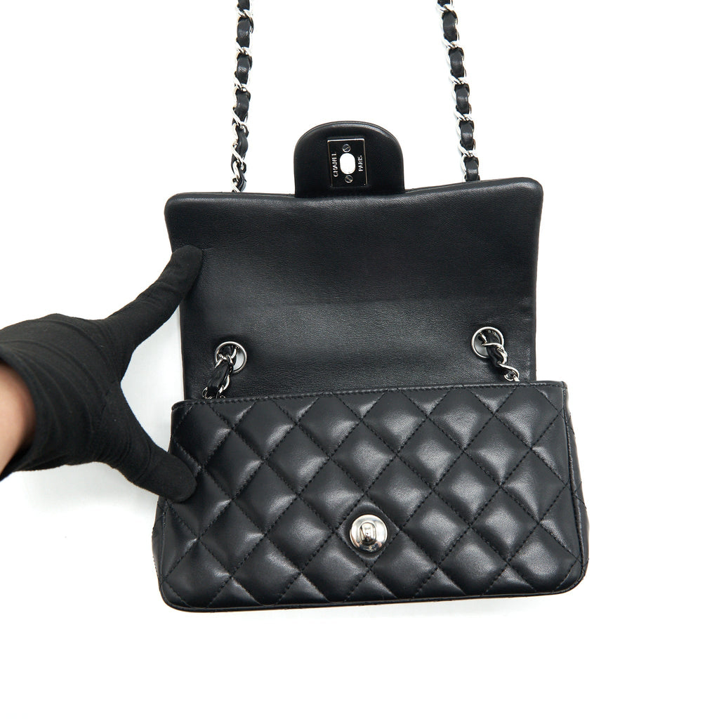 CHANEL MINI RECTANGULAR FLAP BAG LAMBSKIN BLACK SHW