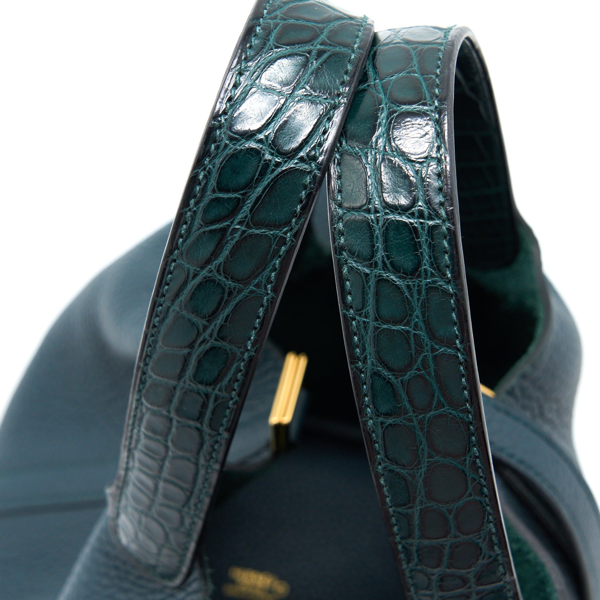 HERMES PICOTIN 18 TOUCH CLEMENCE ALLIGATOR MISSISSIPPIENSIS MAT VERT CYPRES GHW