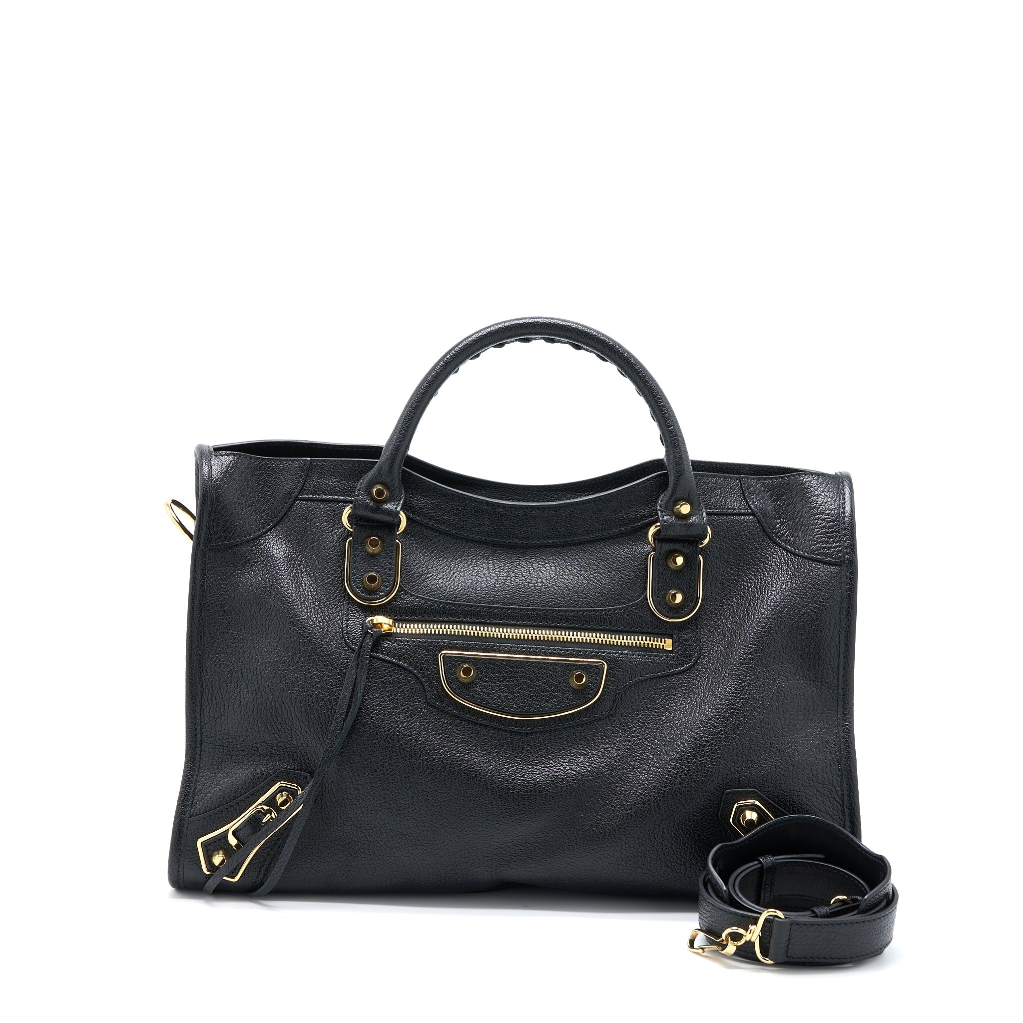BALENCIAGA EDGE CITY BAG GOATSKIN BLACK GHW
