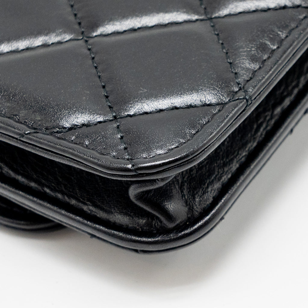 CHANEL CARD HOLDER WITH MAXI PEARLS CHAIN LAMBSKIN BLACK LGHW