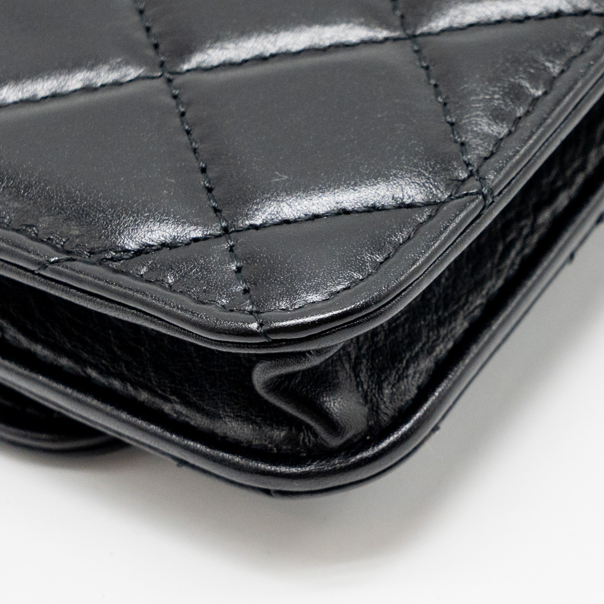 CHANEL CARD HOLDER WITH MAXI PEARLS CHAIN LAMBSKIN BLACK LGHW