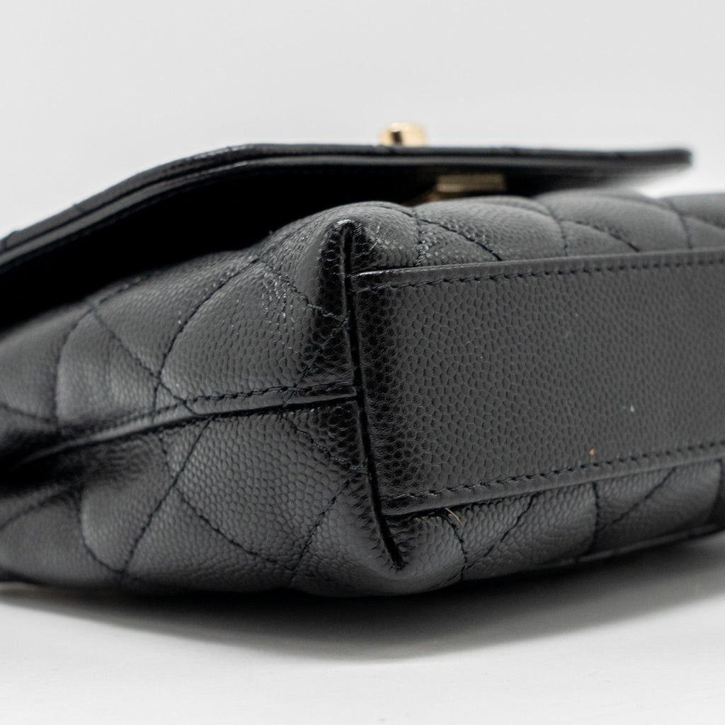 CHANEL COCO HANDLE CLUTCH WITH CHAIN CAVIAR BLACK LGHW (MICROCHIP)