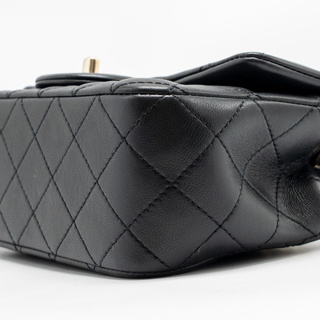 CHANEL PEARL CRUSH MINI RECTANGULAR LAMBSKIN BLACK LGHW (MICROCHIP)