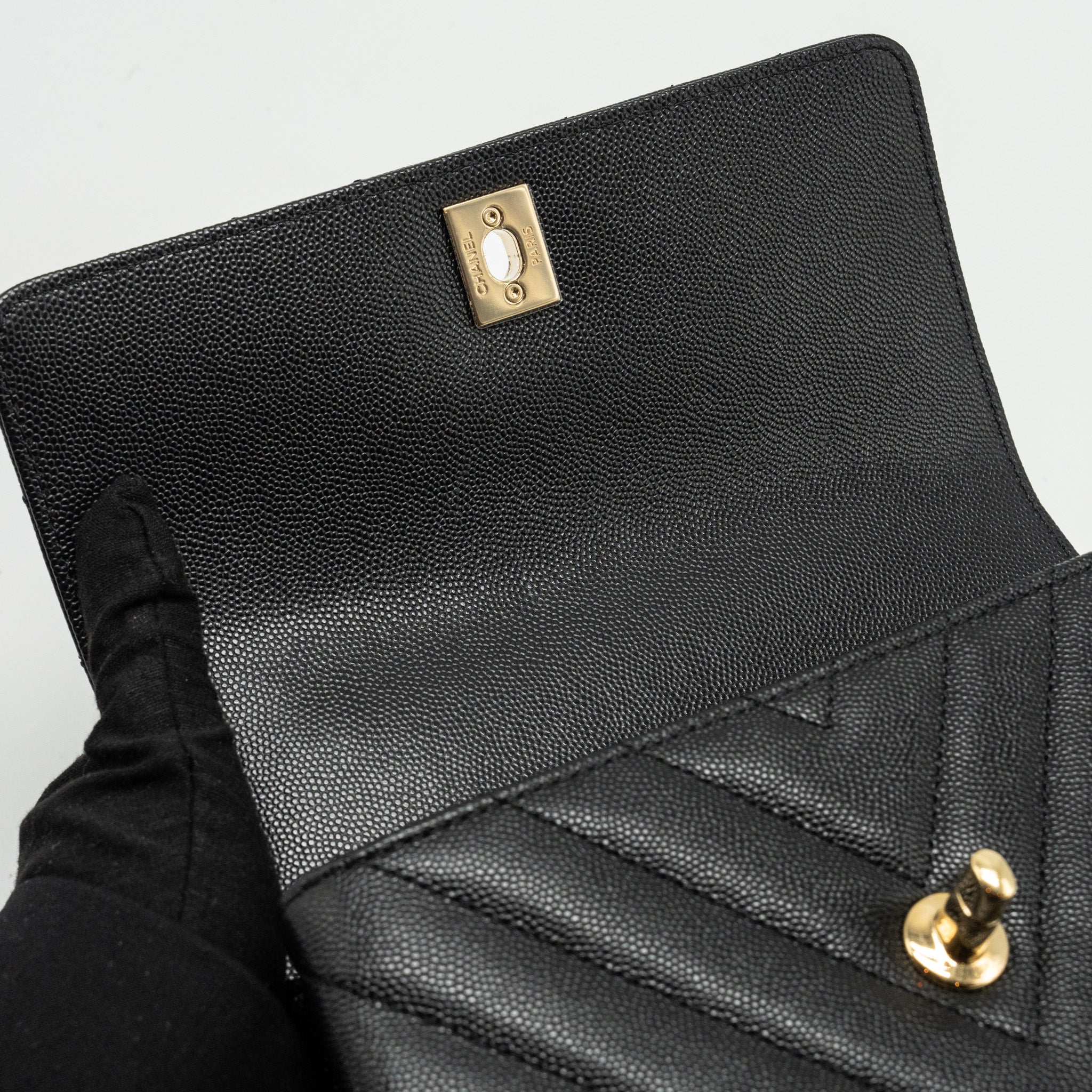 CHANEL SMALL COCO HANDLE CHEVRON CAVIAR BLACK LGHW