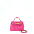 HERMES MINI KELLY SELLIER SPECIAL ORDER OSTRICH 5J FUCHSIA PINK/PURPLE GHW