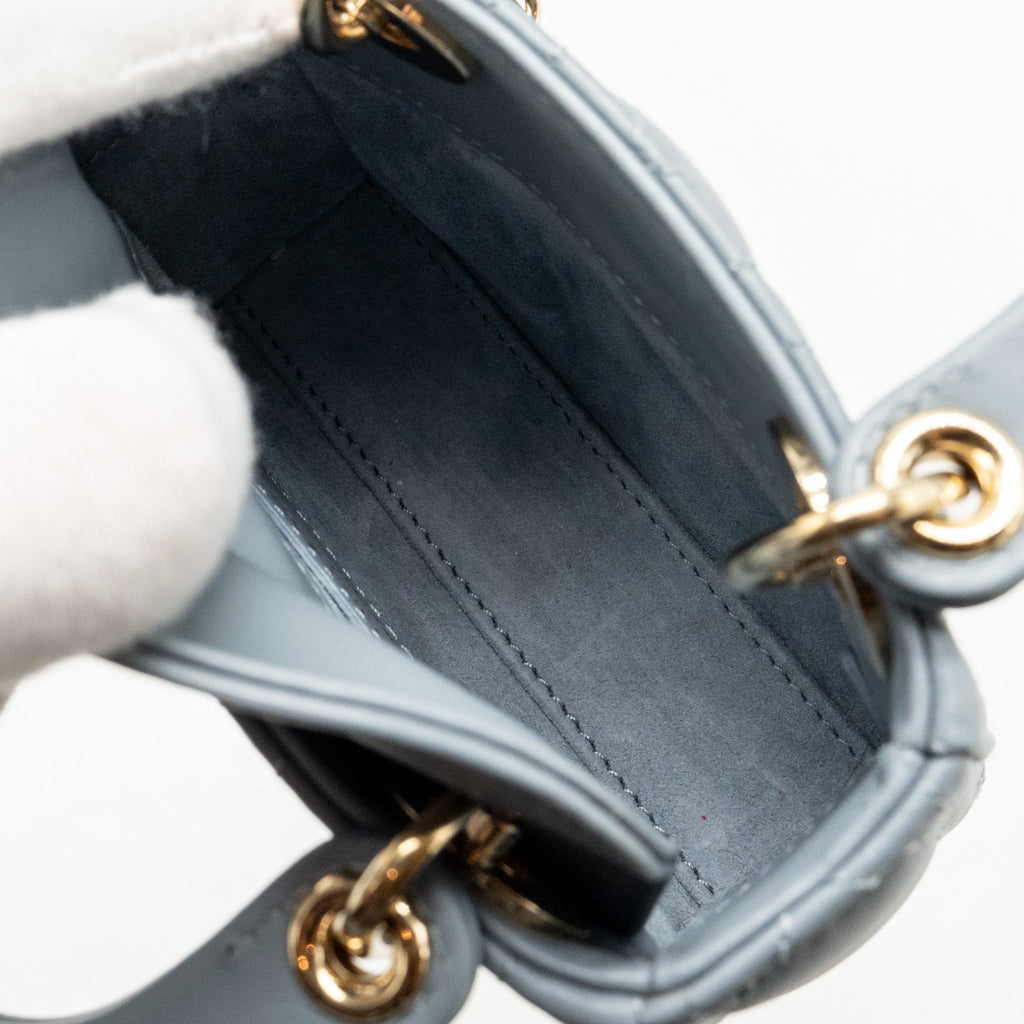 DIOR MICRO LADY DIOR LAMBSKIN GREY LGHW