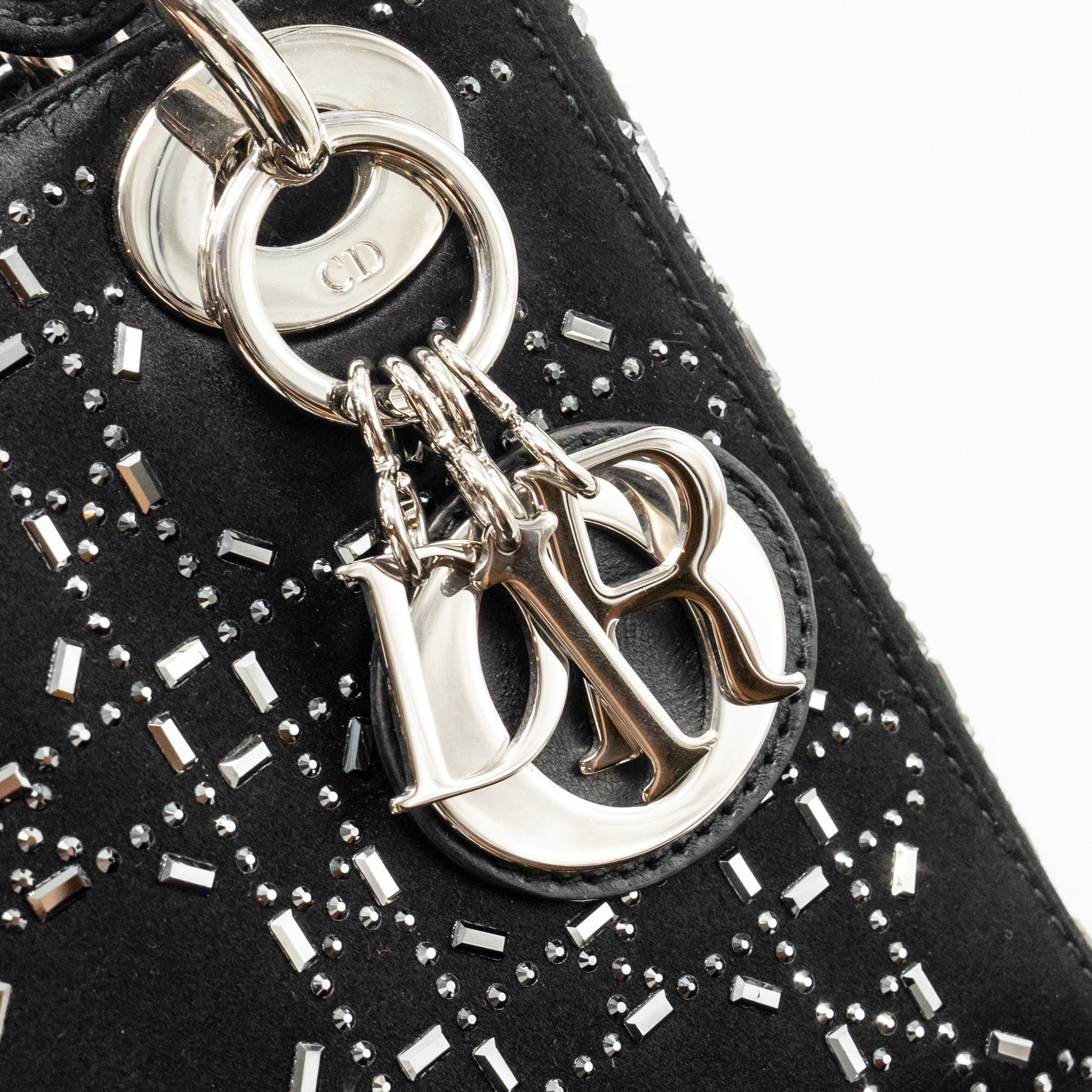 DIOR MINI LADY DIOR SATIN WITH CRYSTAL BLACK SHW