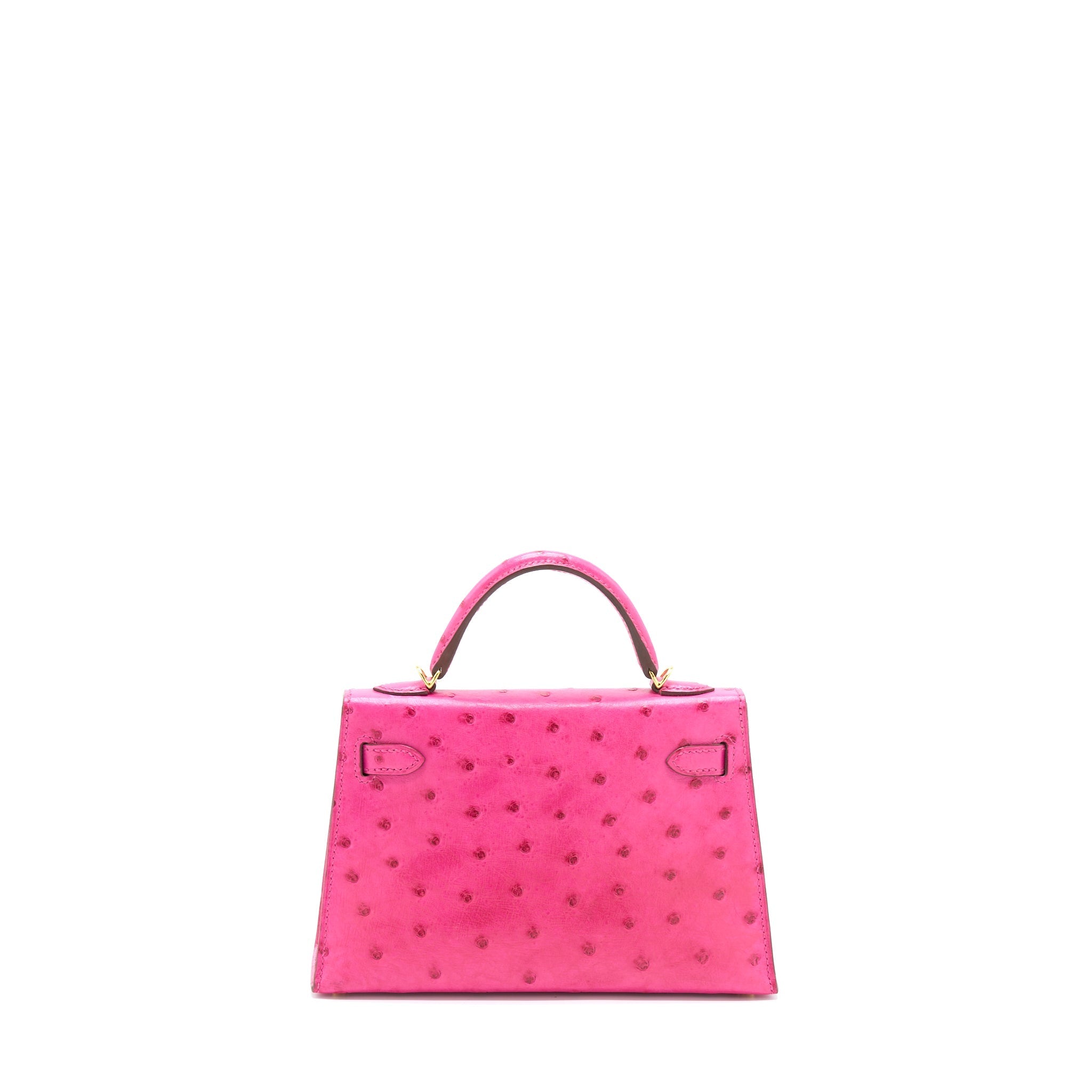 HERMES MINI KELLY SELLIER SPECIAL ORDER OSTRICH 5J FUCHSIA PINK/PURPLE GHW