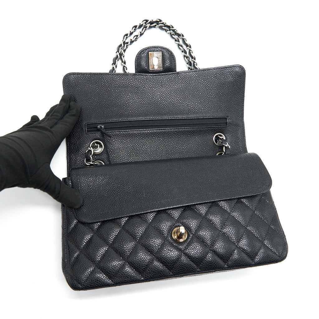 CHANEL MEDIUM CLASSIC DOUBLE FLAP CAVIAR BLACK SHW SERIAL 12
