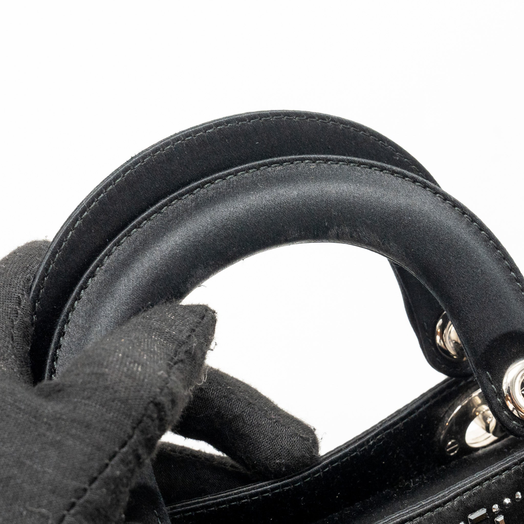 DIOR MINI LADY DIOR SATIN WITH CRYSTAL BLACK SHW