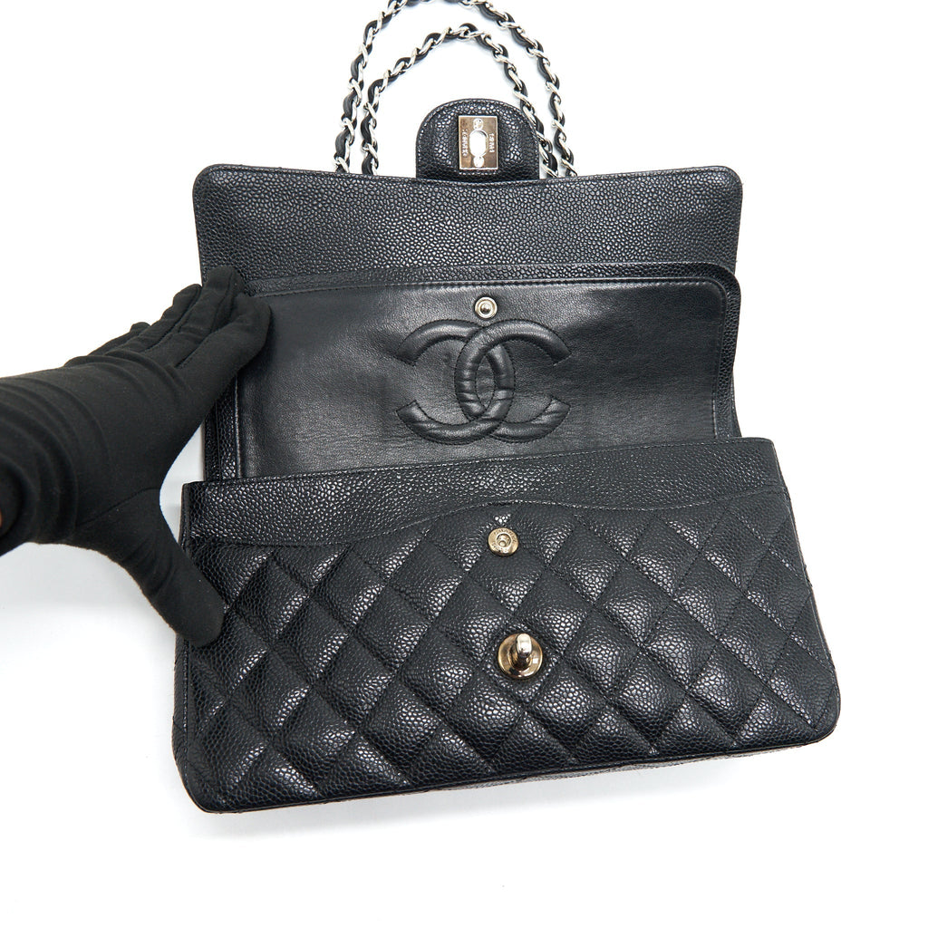 CHANEL MEDIUM CLASSIC DOUBLE FLAP CAVIAR BLACK SHW SERIAL 12