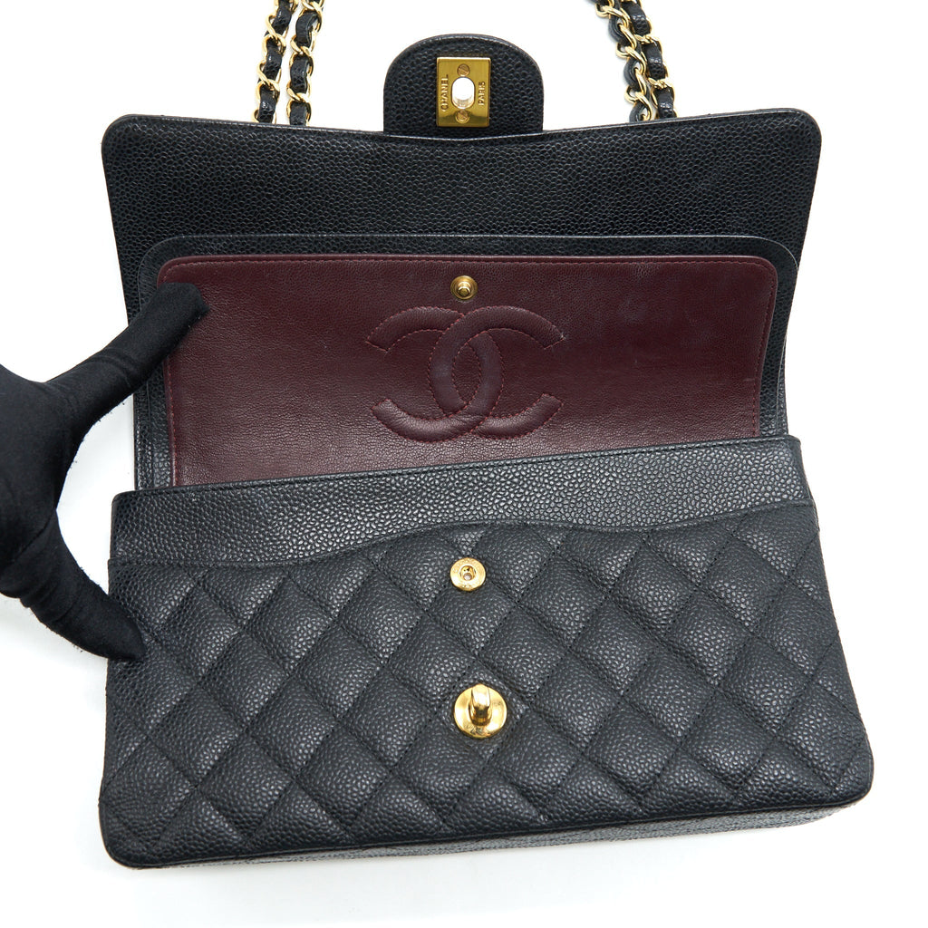 CHANEL MEDIUM CLASSIC DOUBLE FLAP BAG CAVIAR BLACK GHW