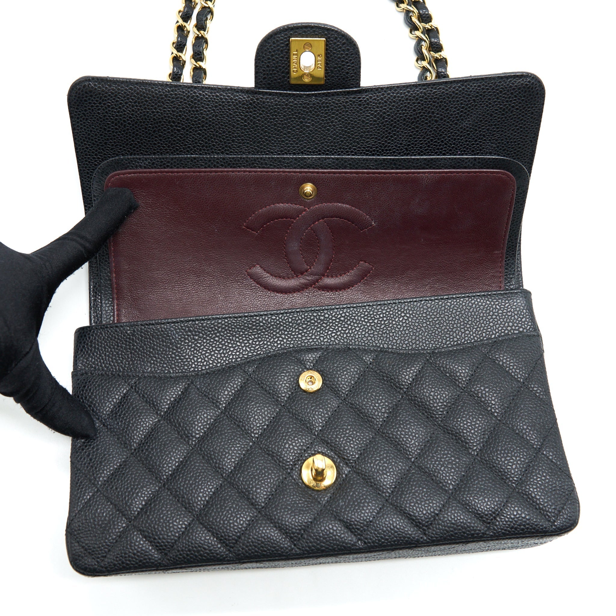 CHANEL MEDIUM CLASSIC DOUBLE FLAP BAG CAVIAR BLACK GHW