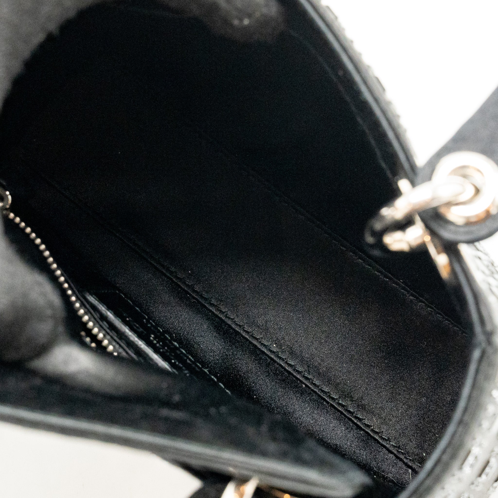 DIOR MINI LADY DIOR SATIN WITH CRYSTAL BLACK SHW