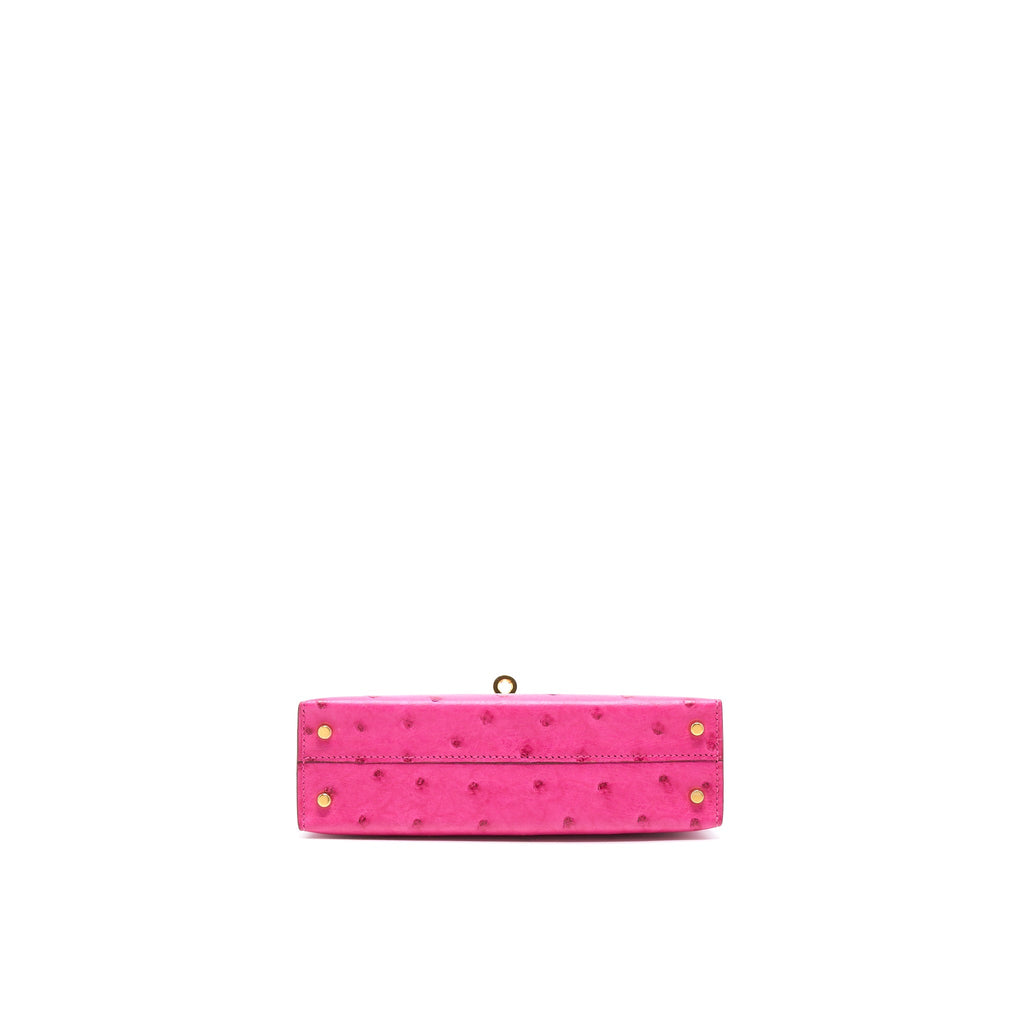 HERMES MINI KELLY SELLIER SPECIAL ORDER OSTRICH 5J FUCHSIA PINK/PURPLE GHW