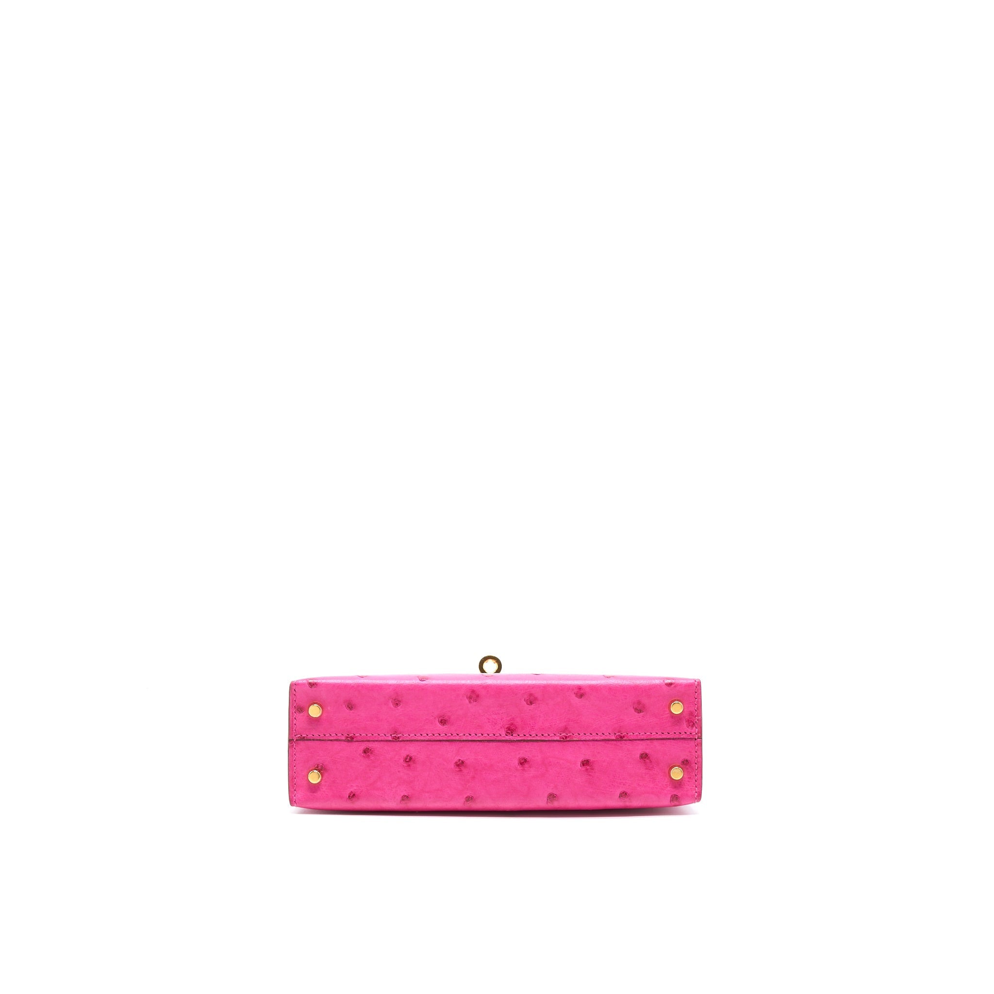 HERMES MINI KELLY SELLIER SPECIAL ORDER OSTRICH 5J FUCHSIA PINK/PURPLE GHW