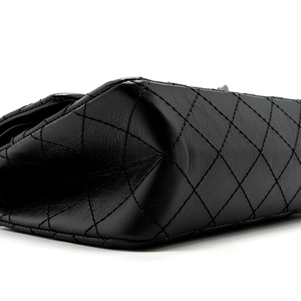 CHANEL 2.55 SMALL REISSUE FLAP BAG AGED CALFSKIN BLACK RUTHENIUM HARDWARE (MICROCHIP)