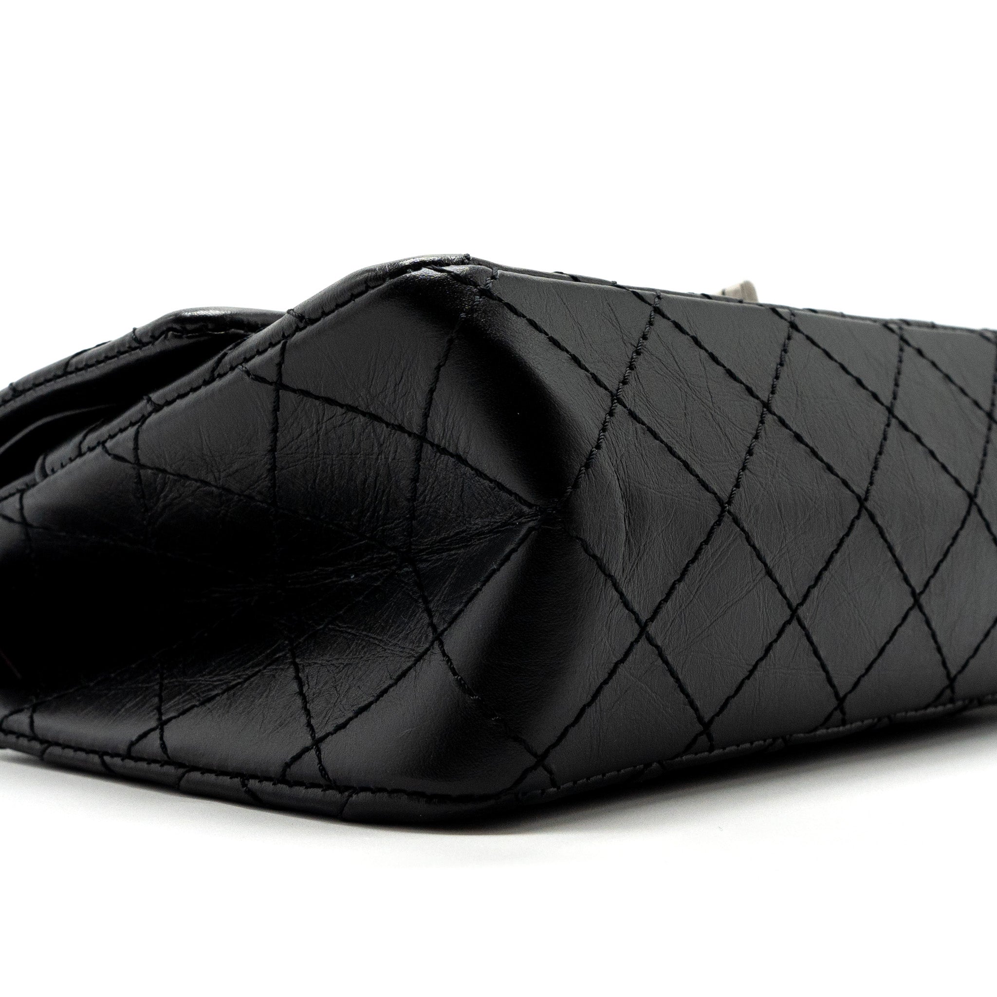 CHANEL 2.55 SMALL REISSUE FLAP BAG AGED CALFSKIN BLACK RUTHENIUM HARDWARE (MICROCHIP)