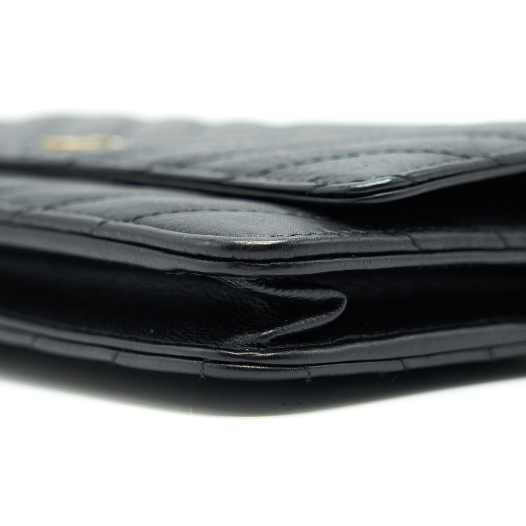 CHANEL CHEVRON WALLET ON CHAIN BLACK GHW CALFSKIN