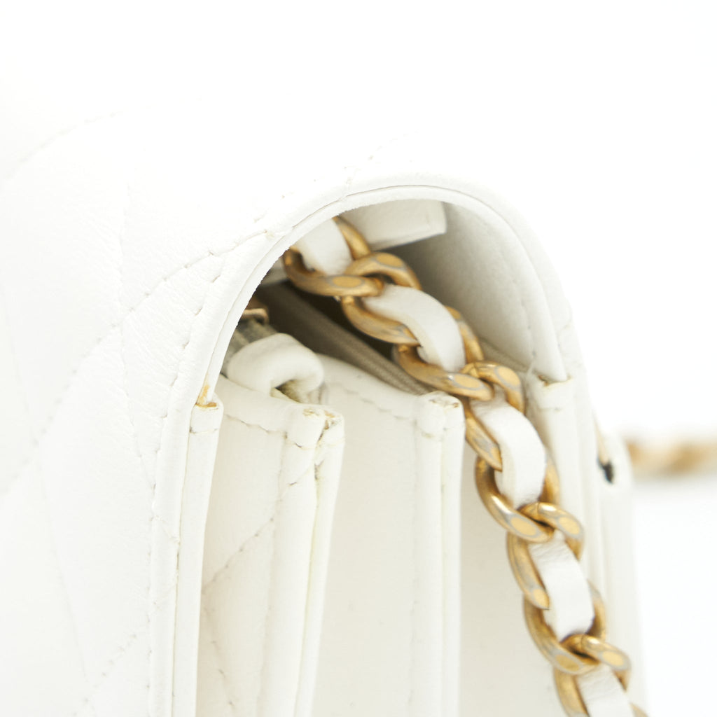 CHANEL SMALL WALLET ON CHAIN WITH RIBBON CHAIN LAMBSKIN WHITE GHW