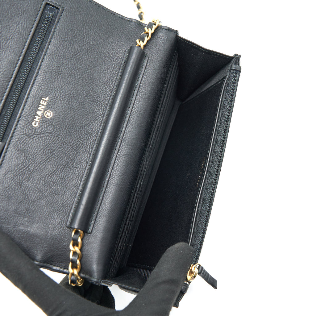 CHANEL CHEVRON WALLET ON CHAIN BLACK GHW CALFSKIN