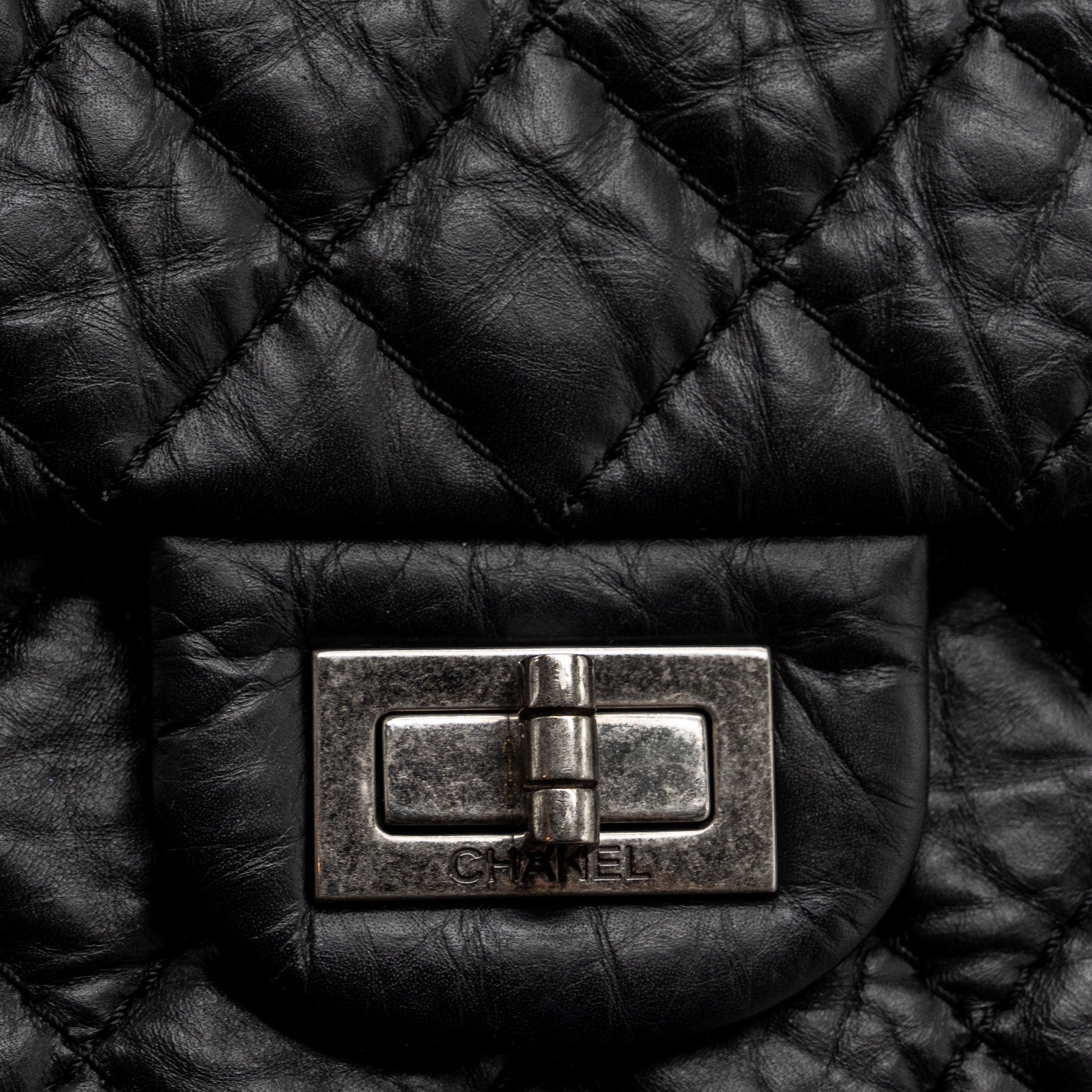 CHANEL SMALL 2.55 REISSUE FLAP BAG AGED CALFSKIN BLACK RUTHENIUM SHW