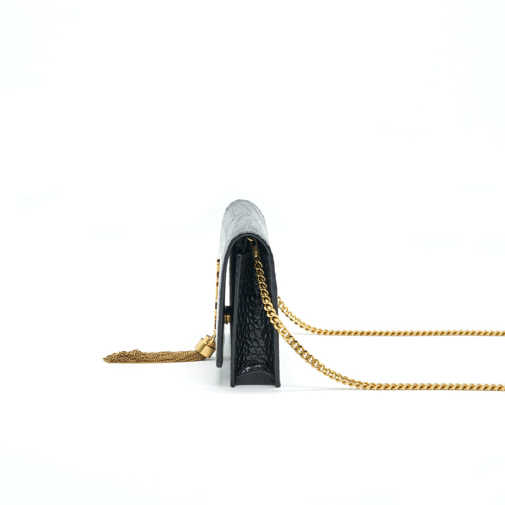 SAINT LAURENT /YSL KATE SMALL CHAIN WALLET WITH TASSEL BLACK GHW