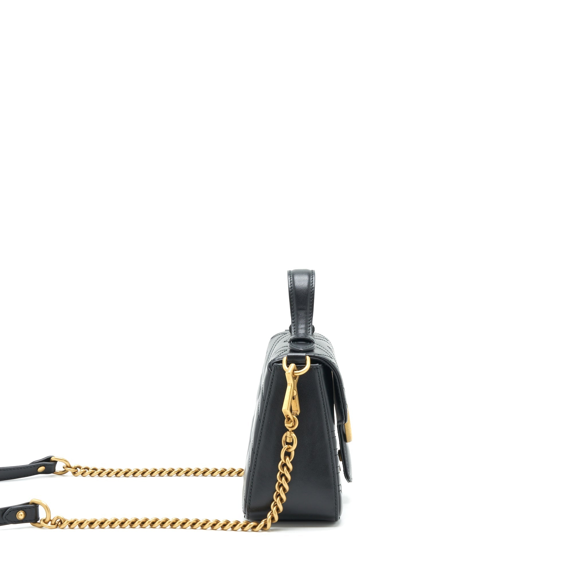 GUCCI GG MARMONT MINI TOP HANDLE BAG BLACK GHW
