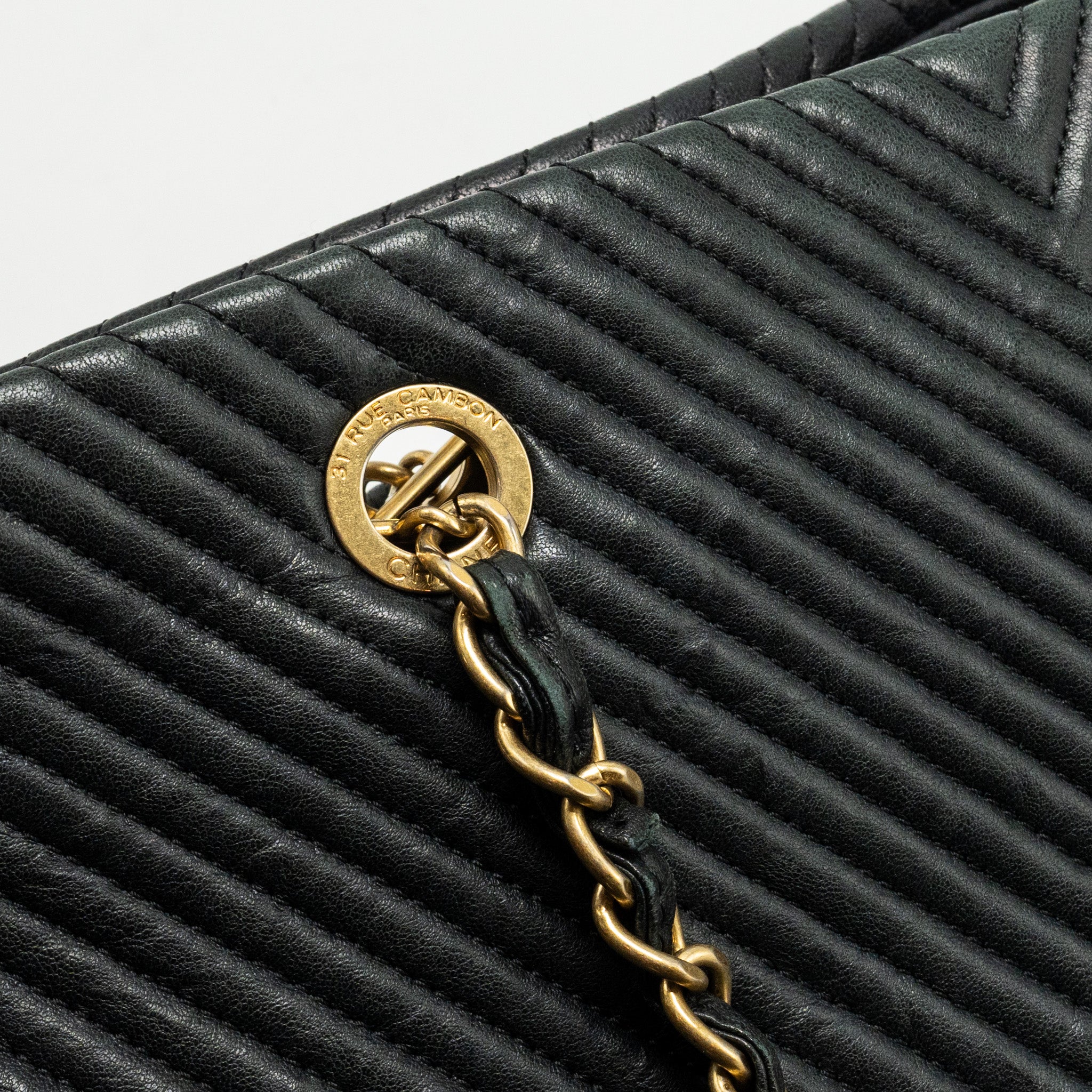 CHANEL CHEVRON SHOPPING TOTE BAG GOATSKIN BLACK GHW