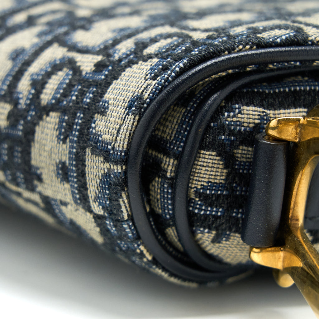 DIOR SADDLE BAG WITH REMOVABLE SHOULDER STRAP OBLIQUE EMBROIDERY BLUE GHW