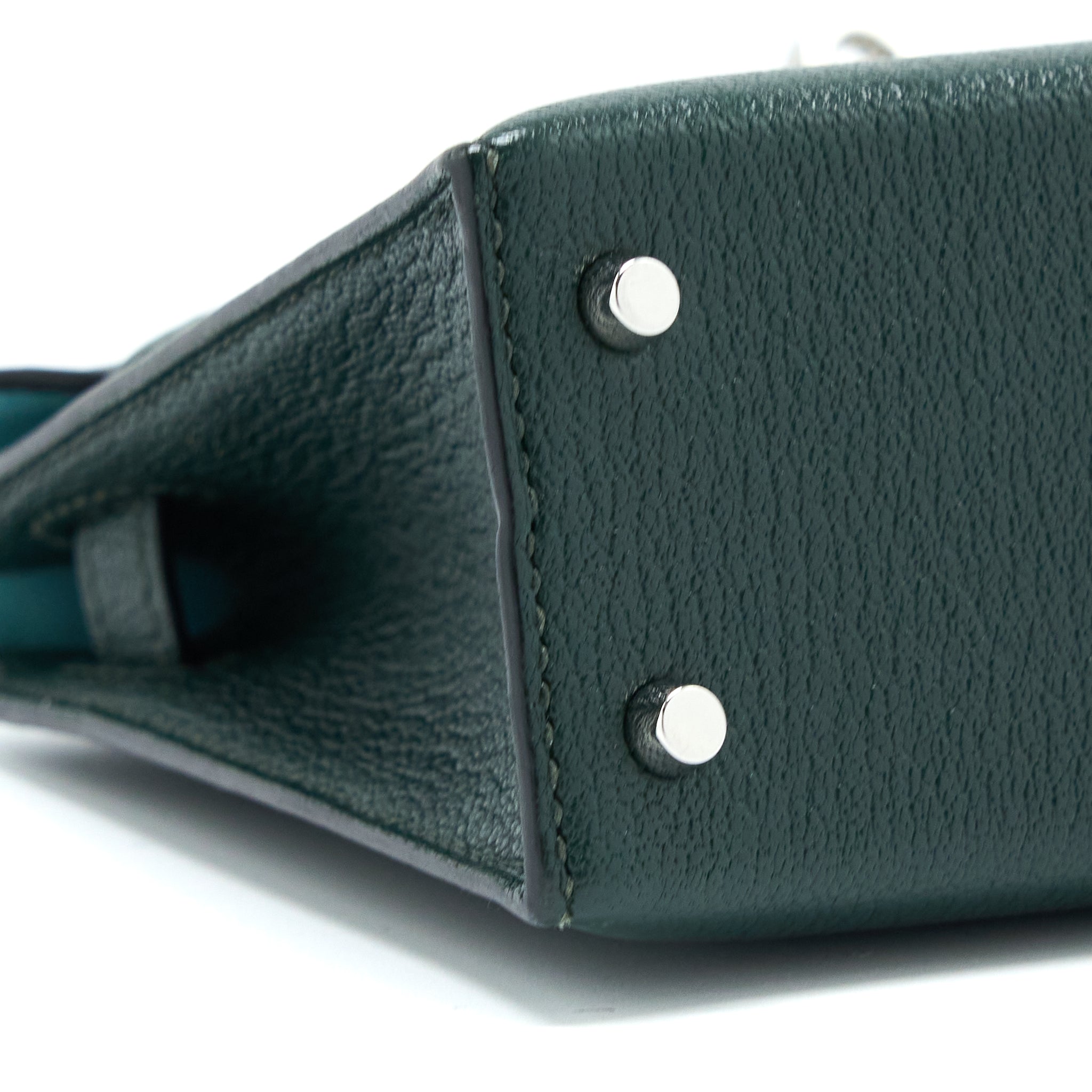 HERMES MINI KELLY II CHEVRE MYSORE VERT TITIEN/BLEU ATOLL SHW