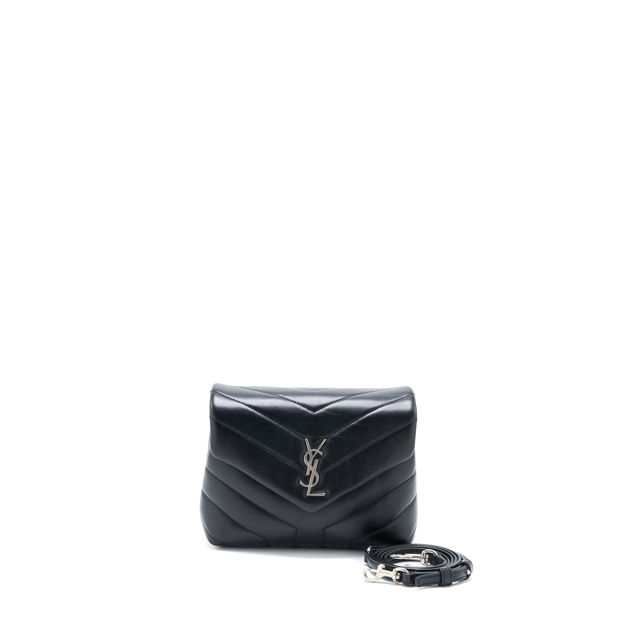 SAINT LAURENT LOULOU TOY STRAP BAG CALFSKIN BLACK SHW